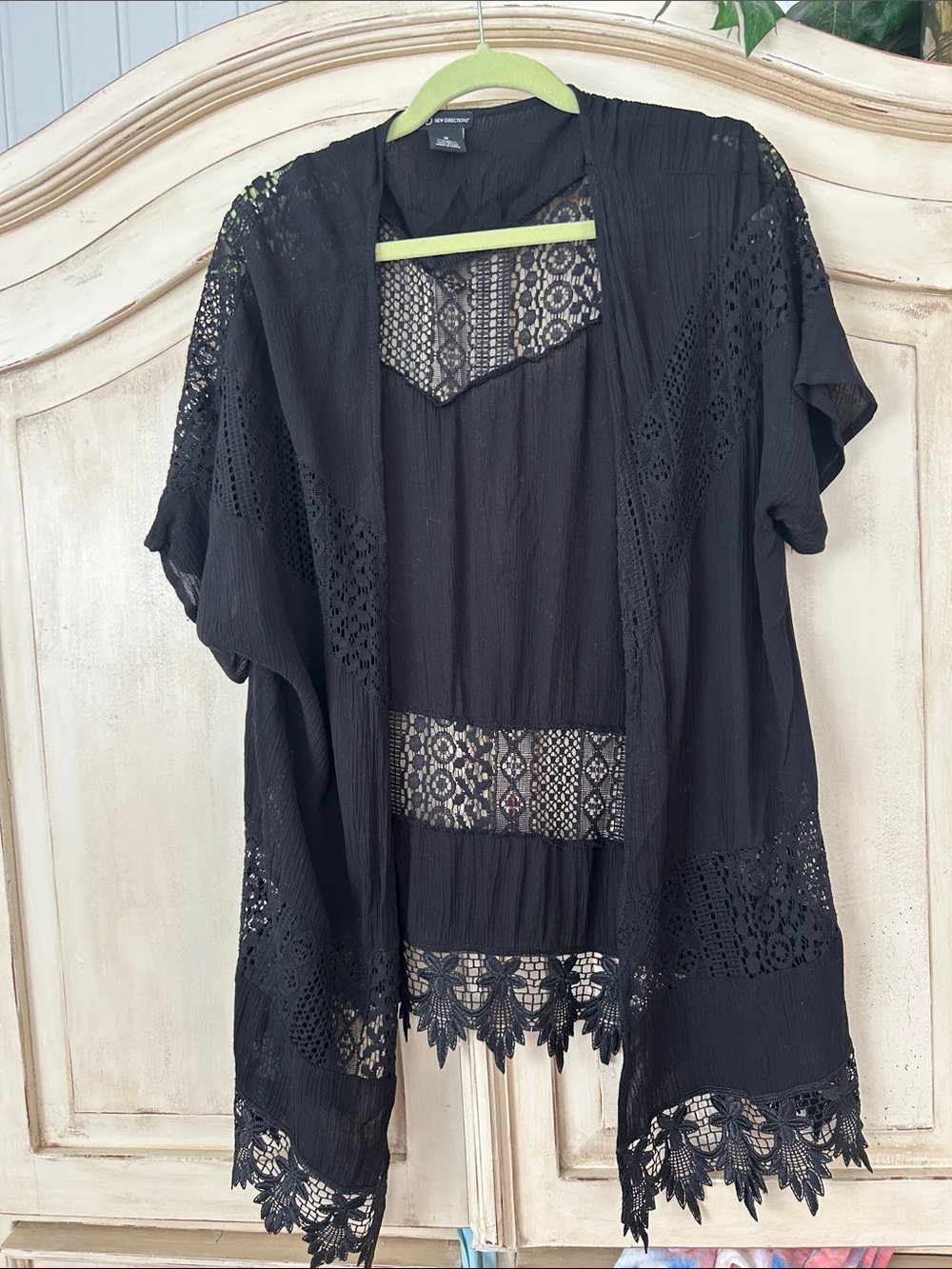 New Balance Black Lace-Trim Open Front Tunic